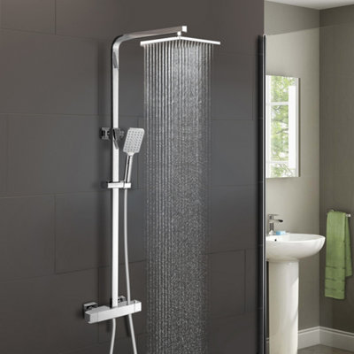 Nes Home Chrome Shower Head With Square Thermostatic Bar Valve & Riser Rail Kit from B&Q