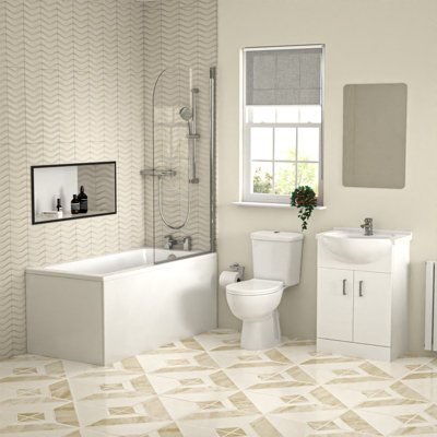 B&Q -  Suite 1400mm Bathtub With Screen Vanity And Toilet With Shower Set