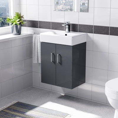 B&Q -  450mm Anthracite Basin Vanity Mdf Cabinet Bathroom Wall Hung Unit