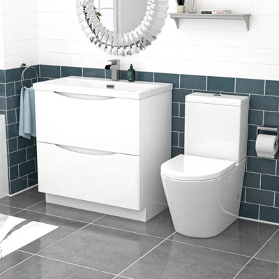 B&Q -  White 800mm Basin Vanity Unit And Rimless Close Coupled Toilet