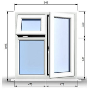 945mm (W) x 1045mm (H) PVCu StormProof  - 1 Opening Window (RIGHT) - Top Opening Window (LEFT) - Toughened Safety Glass - White