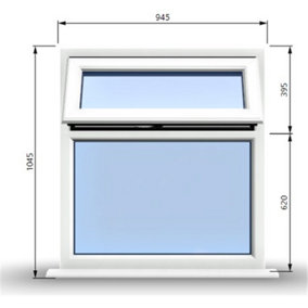 945mm (W) x 1045mm (H) PVCu StormProof Casement Window - 1 - Top Opening Window - 70mm Cill - Chrome Handles -  White