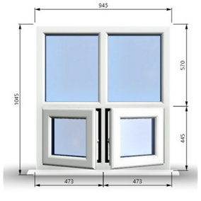945mm (W) x 1045mm (H) PVCu StormProof Casement Window - 2 Bottom Opening Windows - Toughened Safety Glass - White