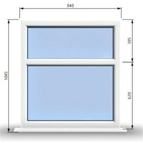945mm (W) x 1045mm (H) PVCu StormProof Casement Window - 2 Horizontal Panes Non Opening Windows -  White Internal & External