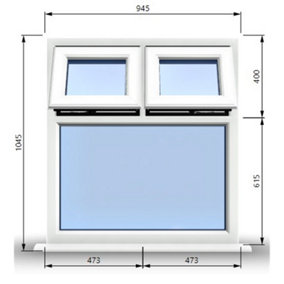 945mm (W) x 1045mm (H) PVCu StormProof Casement Window - 2 Top Opening Windows -  Toughened Safety Glass - White
