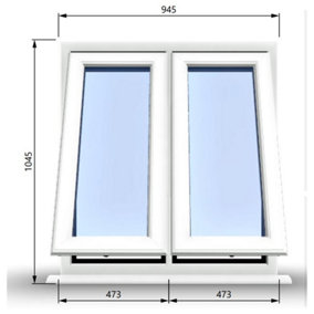 945mm (W) x 1045mm (H) PVCu StormProof Casement Window - 2 Vertical Bottom Opening Windows -  White Internal & External