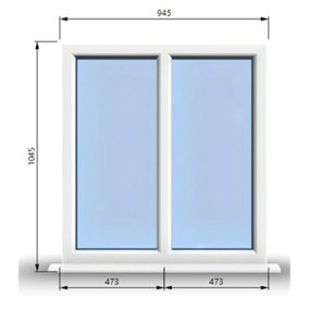 945mm (W) x 1045mm (H) PVCu StormProof Casement Window - 2 Vertical Panes Non Opening Windows -  White Internal & External