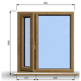 945mm (W) x 1045mm (H) Wooden Stormproof Window - 1/3 Left Opening Window - Toughened Safety Glass