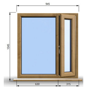 945mm (W) x 1045mm (H) Wooden Stormproof Window - 1/3 Right Opening Window - Toughened Safety Glass