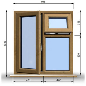 945mm (W) x 1045mm (H) Wooden Stormproof Window - 1 Opening Window (LEFT) - Top Opening Window (RIGHT) - Toughened Safety Glass