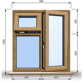 945mm (W) x 1045mm (H) Wooden Stormproof Window - 1 Opening Window (RIGHT) - Top Opening Window (LEFT) - Toughened Safety Glas