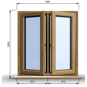 945mm (W) x 1045mm (H) Wooden Stormproof Window - 2 Opening Windows (Left & Right) - Toughened Safety Glass