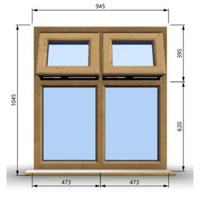 945mm (W) x 1045mm (H) Wooden Stormproof Window - 2 Top Opening Windows -Toughened Safety Glass