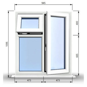 945mm (W) x 1095mm (H) PVCu StormProof  - 1 Opening Window (RIGHT) - Top Opening Window (LEFT) - Toughened Safety Glass - White