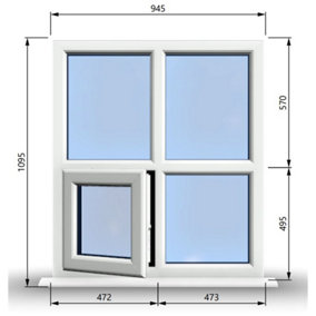 945mm (W) x 1095mm (H) PVCu StormProof Casement Window - 1 Bottom Opening Window (Left) -  White Internal & External