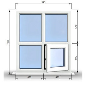 945mm (W) x 1095mm (H) PVCu StormProof Casement Window - 1 Bottom Opening Window (Right) - White Internal & External