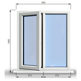945mm (W) x 1095mm (H) PVCu StormProof Casement Window - 1 LEFT Opening Window -  Toughened Safety Glass - White