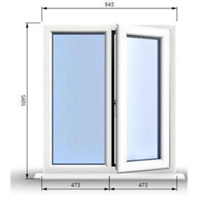945mm (W) x 1095mm (H) PVCu StormProof Casement Window - 1 RIGHT Opening Window -  Toughened Safety Glass - White