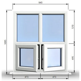 945mm (W) x 1095mm (H) PVCu StormProof Casement Window - 2 Bottom Opening Windows - Toughened Safety Glass - White
