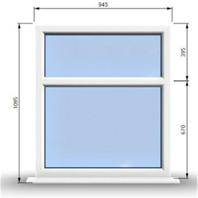 945mm (W) x 1095mm (H) PVCu StormProof Casement Window - 2 Horizontal Panes Non Opening Windows -  White Internal & External