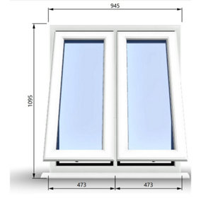 945mm (W) x 1095mm (H) PVCu StormProof Casement Window - 2 Vertical Bottom Opening Windows -  White Internal & External