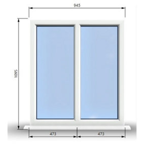945mm (W) x 1095mm (H) PVCu StormProof Casement Window - 2 Vertical Panes Non Opening Windows -  White Internal & External