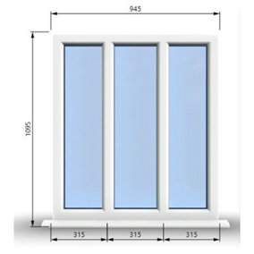945mm (W) x 1095mm (H) PVCu StormProof Casement Window - 3 Panes Non Opening Window -  White Internal & External