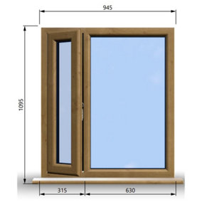 945mm (W) x 1095mm (H) Wooden Stormproof Window - 1/3 Left Opening Window - Toughened Safety Glass