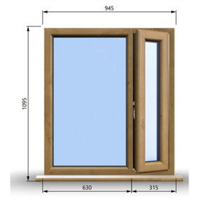 945mm (W) x 1095mm (H) Wooden Stormproof Window - 1/3 Right Opening Window - Toughened Safety Glass