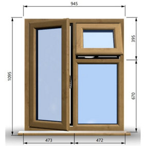 945mm (W) x 1095mm (H) Wooden Stormproof Window - 1 Opening Window (LEFT) - Top Opening Window (RIGHT) - Toughened Safety Glass