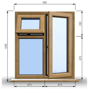 945mm (W) x 1095mm (H) Wooden Stormproof Window - 1 Opening Window (RIGHT) - Top Opening Window (LEFT) - Toughened Safety Glas
