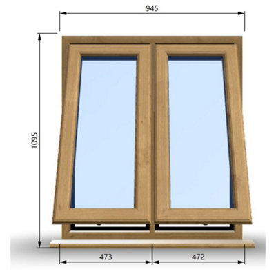 945mm (W) x 1095mm (H) Wooden Stormproof Window - 2 Opening Windows (Opening from Bottom) - Toughened Safety Glass