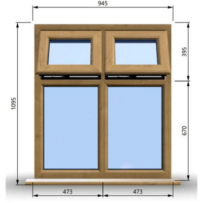 945mm (W) x 1095mm (H) Wooden Stormproof Window - 2 Top Opening Windows -Toughened Safety Glass