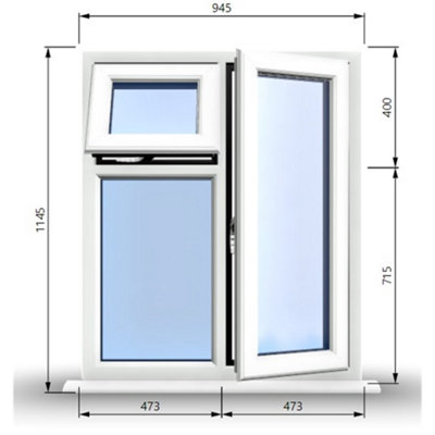 945mm (W) x 1145mm (H) PVCu StormProof  - 1 Opening Window (RIGHT) - Top Opening Window (LEFT) - Toughened Safety Glass - White