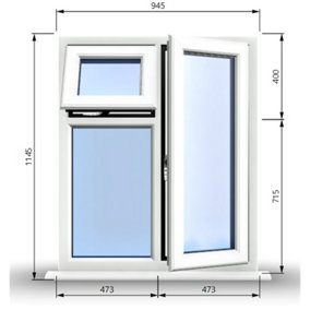 945mm (W) x 1145mm (H) PVCu StormProof  - 1 Opening Window (RIGHT) - Top Opening Window (LEFT) - Toughened Safety Glass - White