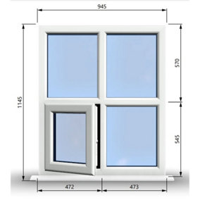 945mm (W) x 1145mm (H) PVCu StormProof Casement Window - 1 Bottom Opening Window (Left) -  White Internal & External