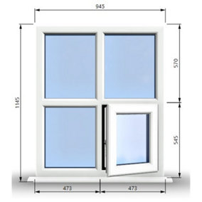 945mm (W) x 1145mm (H) PVCu StormProof Casement Window - 1 Bottom Opening Window (Right) - White Internal & External