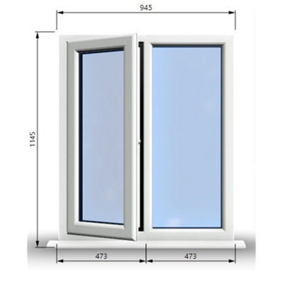 945mm (W) x 1145mm (H) PVCu StormProof Casement Window - 1 LEFT Opening Window -  Toughened Safety Glass - White