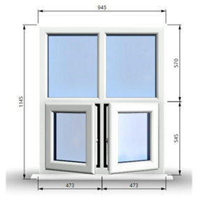 945mm (W) x 1145mm (H) PVCu StormProof Casement Window - 2 Bottom Opening Windows - Toughened Safety Glass - White