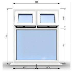 945mm (W) x 1145mm (H) PVCu StormProof Casement Window - 2 Top Opening Windows -  Toughened Safety Glass - White