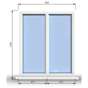 945mm (W) x 1145mm (H) PVCu StormProof Casement Window - 2 Vertical Panes Non Opening Windows -  White Internal & External
