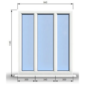945mm (W) x 1145mm (H) PVCu StormProof Casement Window - 3 Panes Non Opening Window -  White Internal & External