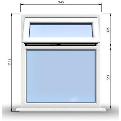 945mm (W) x 1145mm (H) PVCu StormProof Casement Window - Top Opening Window - 70mm Cill - Chrome Handles -  White