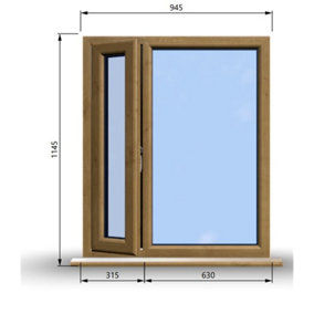 945mm (W) x 1145mm (H) Wooden Stormproof Window - 1/3 Left Opening Window - Toughened Safety Glass