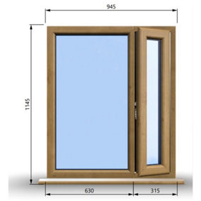 945mm (W) x 1145mm (H) Wooden Stormproof Window - 1/3 Right Opening Window - Toughened Safety Glass