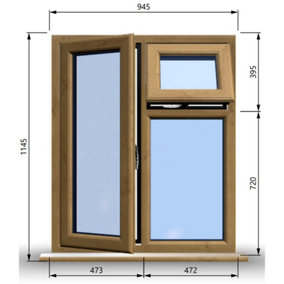945mm (W) x 1145mm (H) Wooden Stormproof Window - 1 Opening Window (LEFT) - Top Opening Window (RIGHT) - Toughened Safety Glass