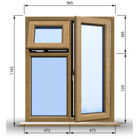 945mm (W) x 1145mm (H) Wooden Stormproof Window - 1 Opening Window (RIGHT) - Top Opening Window (LEFT) - Toughened Safety Glas