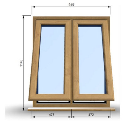 945mm (W) x 1145mm (H) Wooden Stormproof Window - 2 Opening Windows (Opening from Bottom) - Toughened Safety Glass