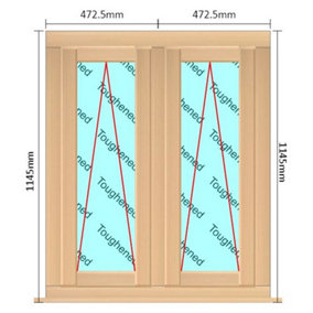 945mm (W) x 1145mm (H) Wooden Stormproof Window - 2 Opening Windows (Opening from Bottom) - Toughened Safety Glass