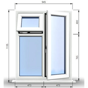945mm (W) x 1195mm (H) PVCu StormProof  - 1 Opening Window (RIGHT) - Top Opening Window (LEFT) - Toughened Safety Glass - White